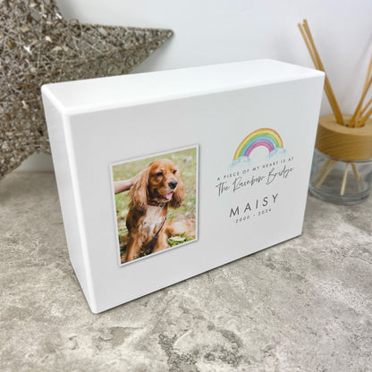 Personalised Watercolour Rainbow Bridge Photo Cremation Urn For Pets Ashes | 1.09 Litres