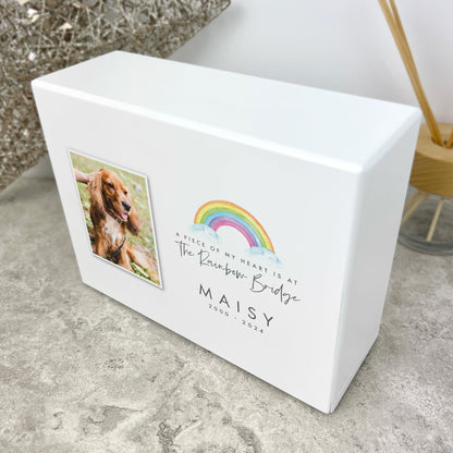 Personalised Watercolour Rainbow Bridge Photo Cremation Urn For Pets Ashes | 1.09 Litres