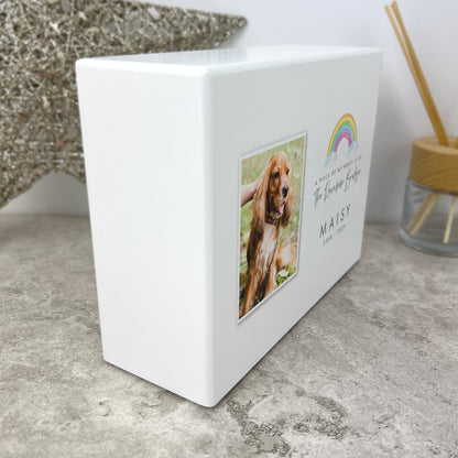 Personalised Watercolour Rainbow Bridge Photo Cremation Urn For Pets Ashes | 1.09 Litres