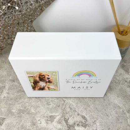 Personalised Watercolour Rainbow Bridge Photo Cremation Urn For Pets Ashes | 1.09 Litres