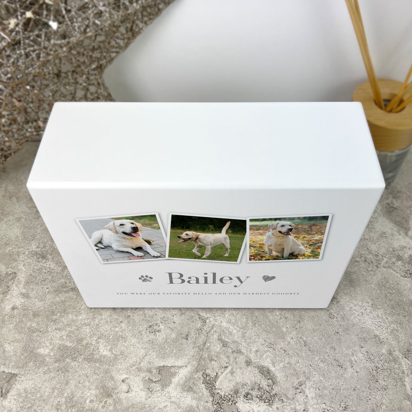 Personalised Any Message Three Photo Cremation Urn For Pets Ashes | 1.09 Litres