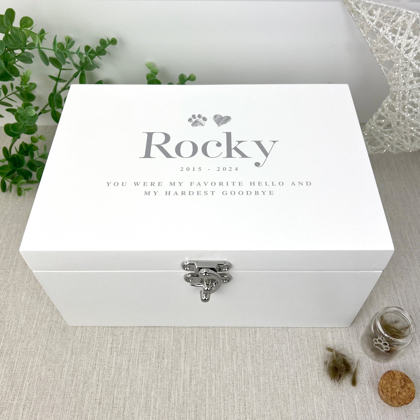 Personalised White Wooden Sketch Pet Memorial Keepsake Box - 3 Sizes (22cm | 27cm | 30cm)