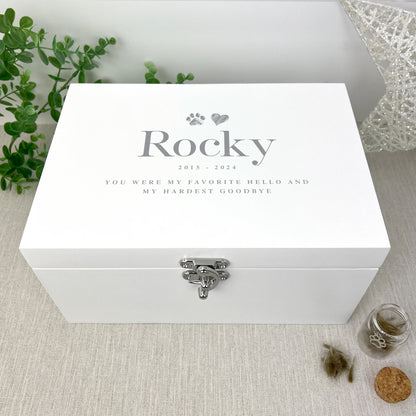 Personalised White Wooden Sketch Pet Memorial Keepsake Box - 3 Sizes (22cm | 27cm | 30cm)