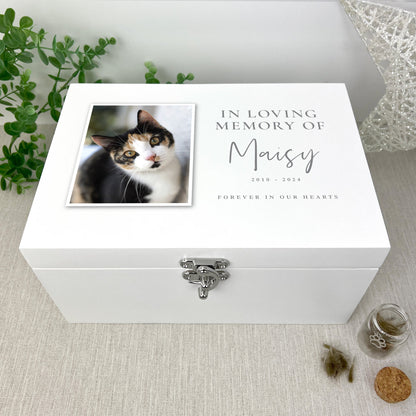 Personalised White Wooden"In Loving Memory Of" Pet Photo Memorial Keepsake Box - 3 Sizes (22cm | 27cm | 30cm)