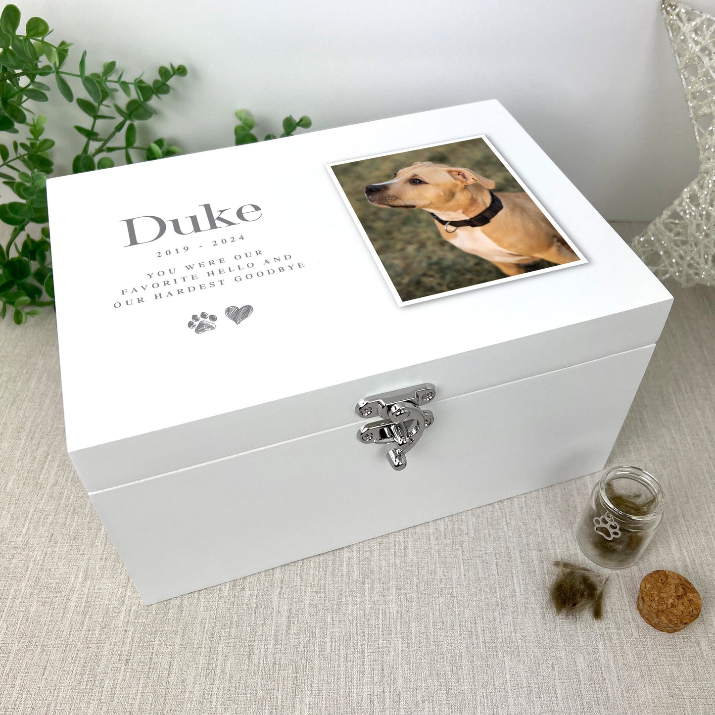 Personalised Luxury White Sketch Pet Photo Memorial Keepsake Box - 3 Sizes (22cm | 27cm | 30cm)