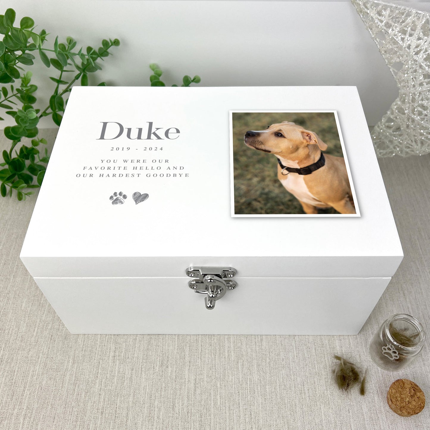 Personalised Luxury White Sketch Pet Photo Memorial Keepsake Box - 3 Sizes (22cm | 27cm | 30cm)