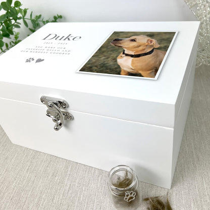 Personalised Luxury White Sketch Pet Photo Memorial Keepsake Box - 3 Sizes (22cm | 27cm | 30cm)
