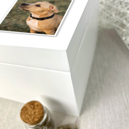 Personalised Luxury White Sketch Pet Photo Memorial Keepsake Box - 3 Sizes (22cm | 27cm | 30cm)