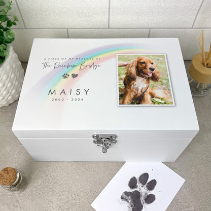 Personalised Luxury White Rainbow Bridge Pet Photo Memorial Keepsake Box - 3 Sizes (22cm | 27cm | 30cm)