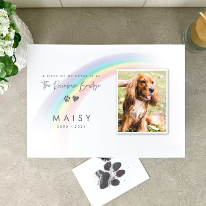 Personalised Luxury White Rainbow Bridge Pet Photo Memorial Keepsake Box - 3 Sizes (22cm | 27cm | 30cm)