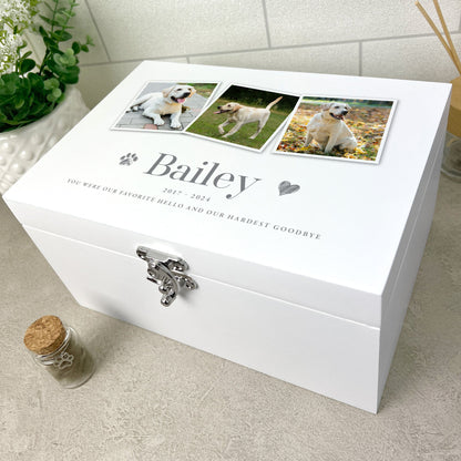 Personalised White Wooden Three Photo Pet Memorial Keepsake Box - 3 Sizes (22cm | 27cm | 30cm)