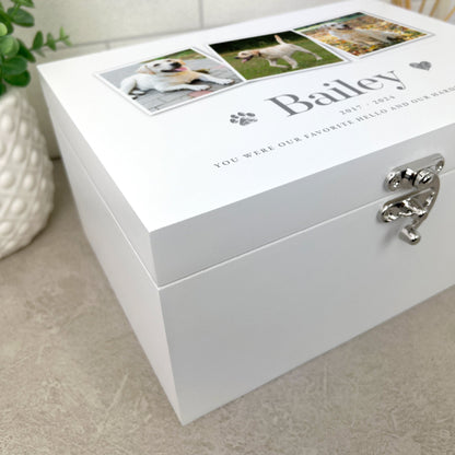 Personalised White Wooden Three Photo Pet Memorial Keepsake Box - 3 Sizes (22cm | 27cm | 30cm)