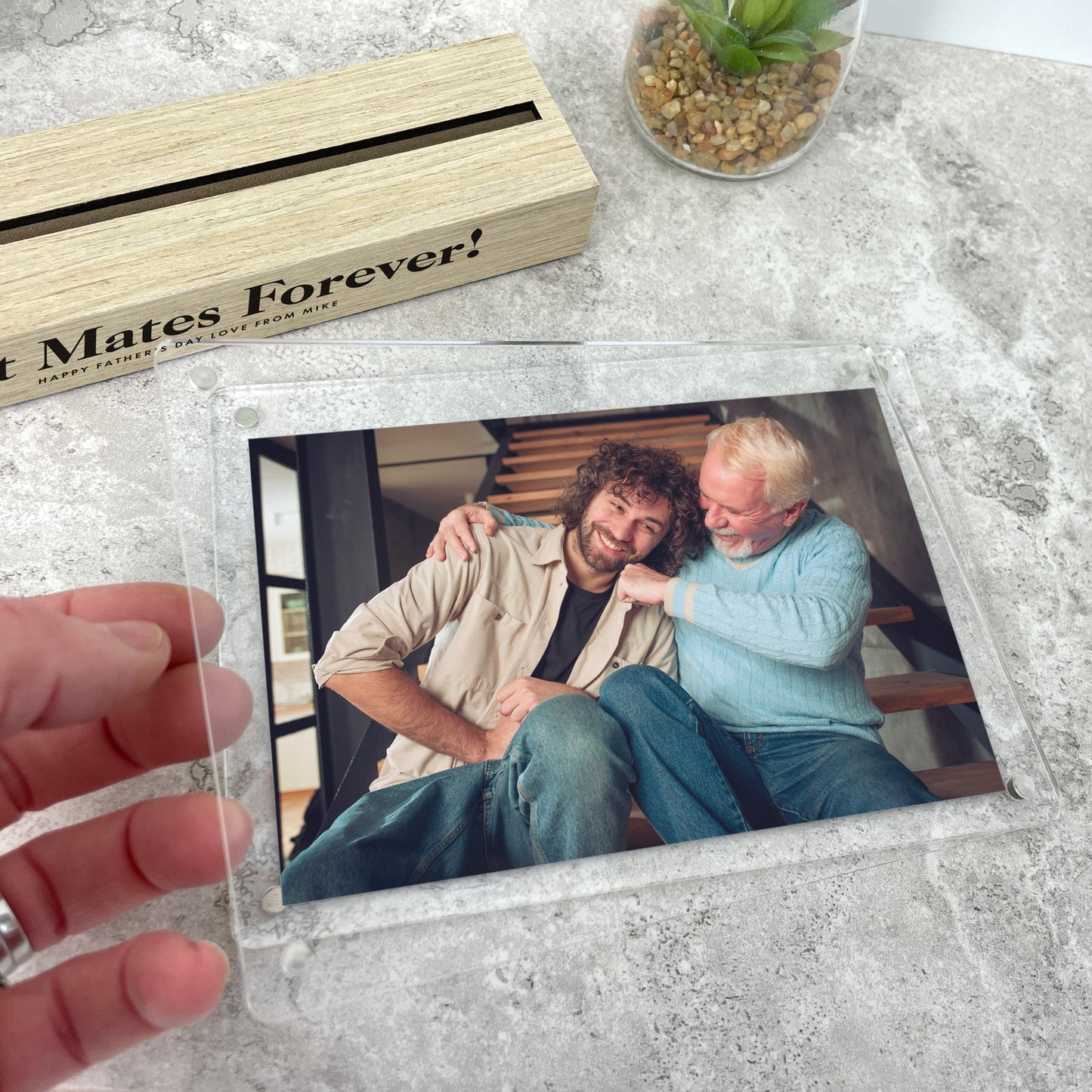 Personalised Any Message Bold Text Wooden Base 6x4" Photo Frame