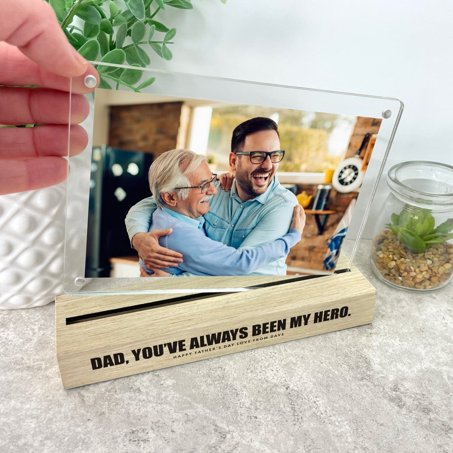 Personalised Any Message Bold Text Wooden Base 6x4" Photo Frame