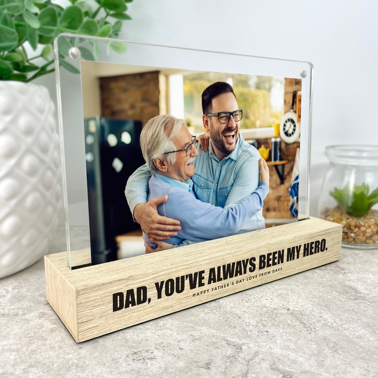 Personalised Any Message Bold Text Wooden Base 6x4" Photo Frame