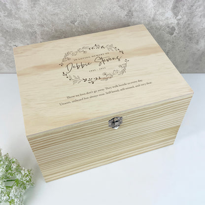 Personalised Pine Wooden Wreath Keepsake Memory Box - 5 Sizes (16cm |20cm | 26cm | 30cm | 36cm)