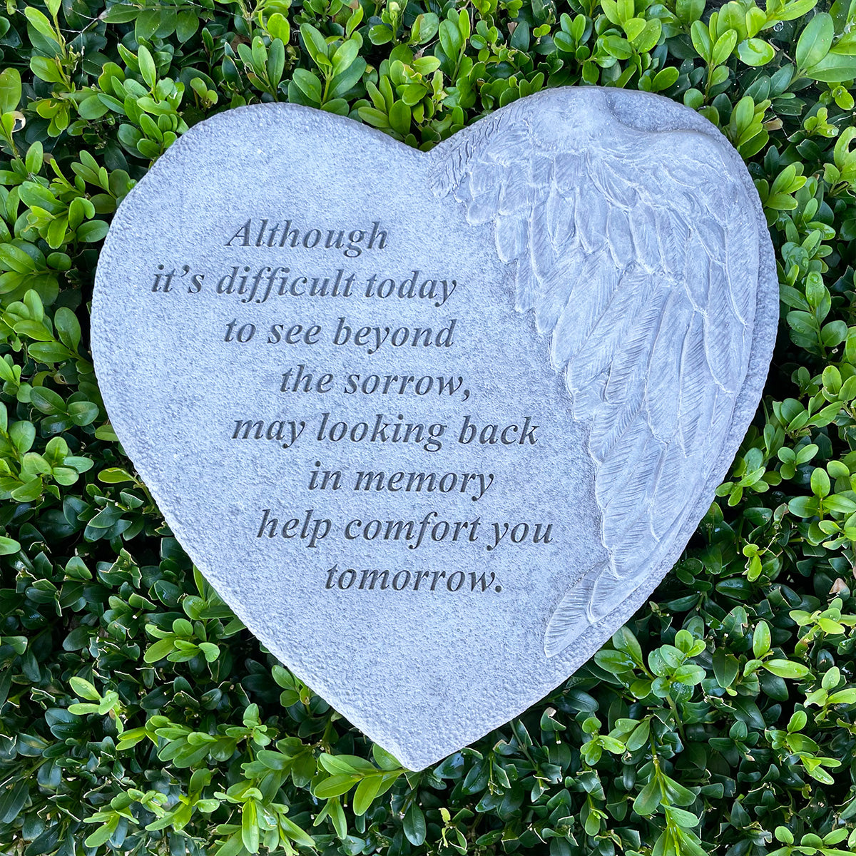 Large 23cm Memorial Heart Stone with Wing - Although it's difficult today