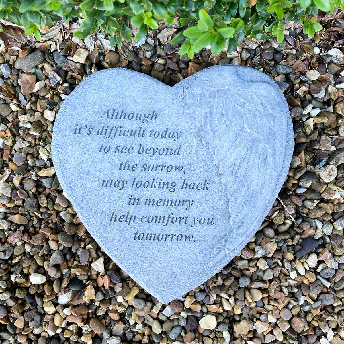 Large 23cm Memorial Heart Stone with Wing - Although it's difficult today