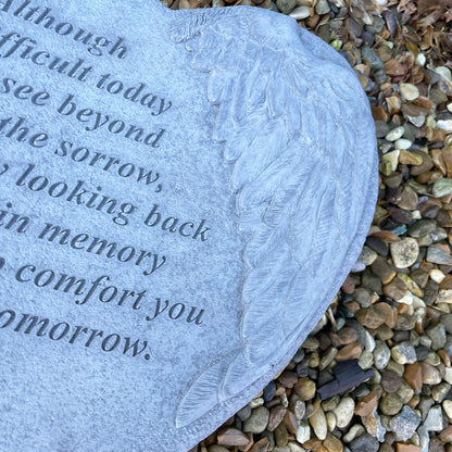 Large 23cm Memorial Heart Stone with Wing - Although it's difficult today