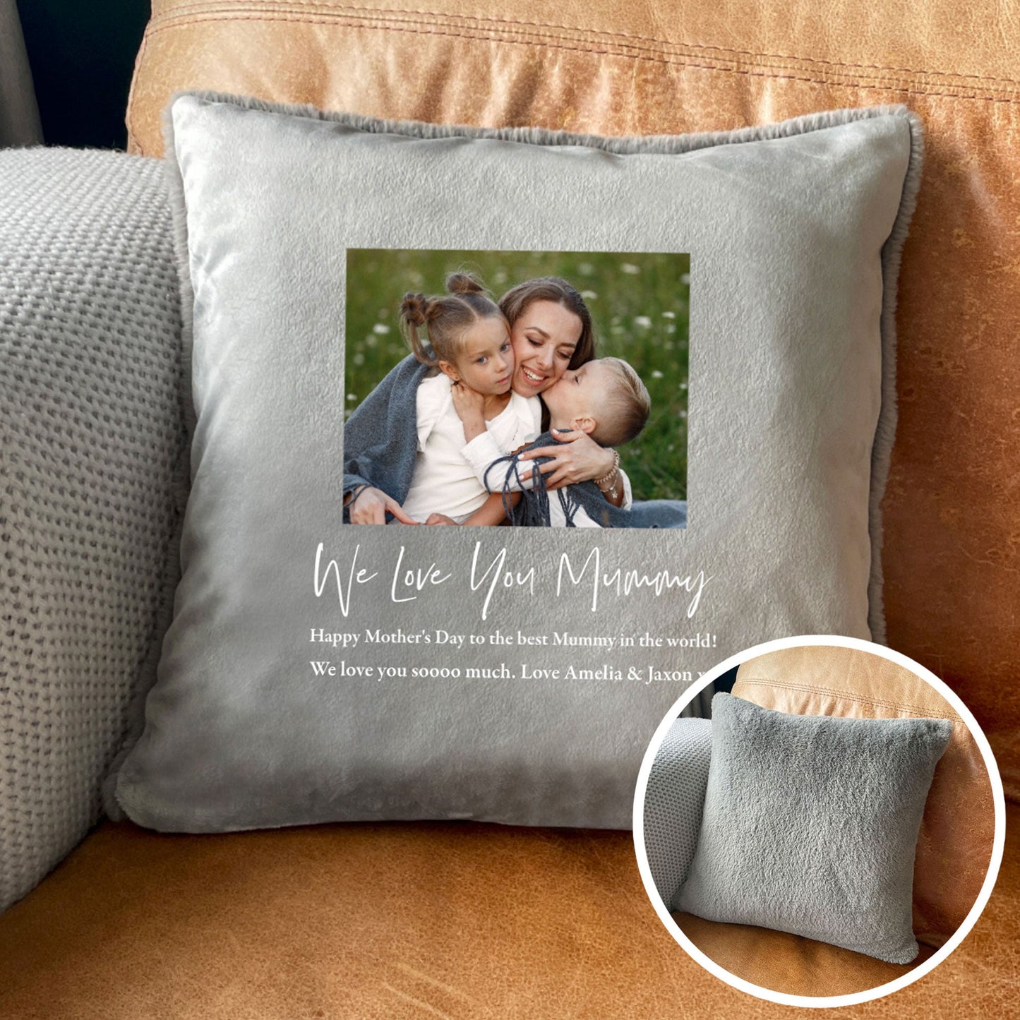 Personalised Any Message One Photo Faux Fur Cuddle Cushion