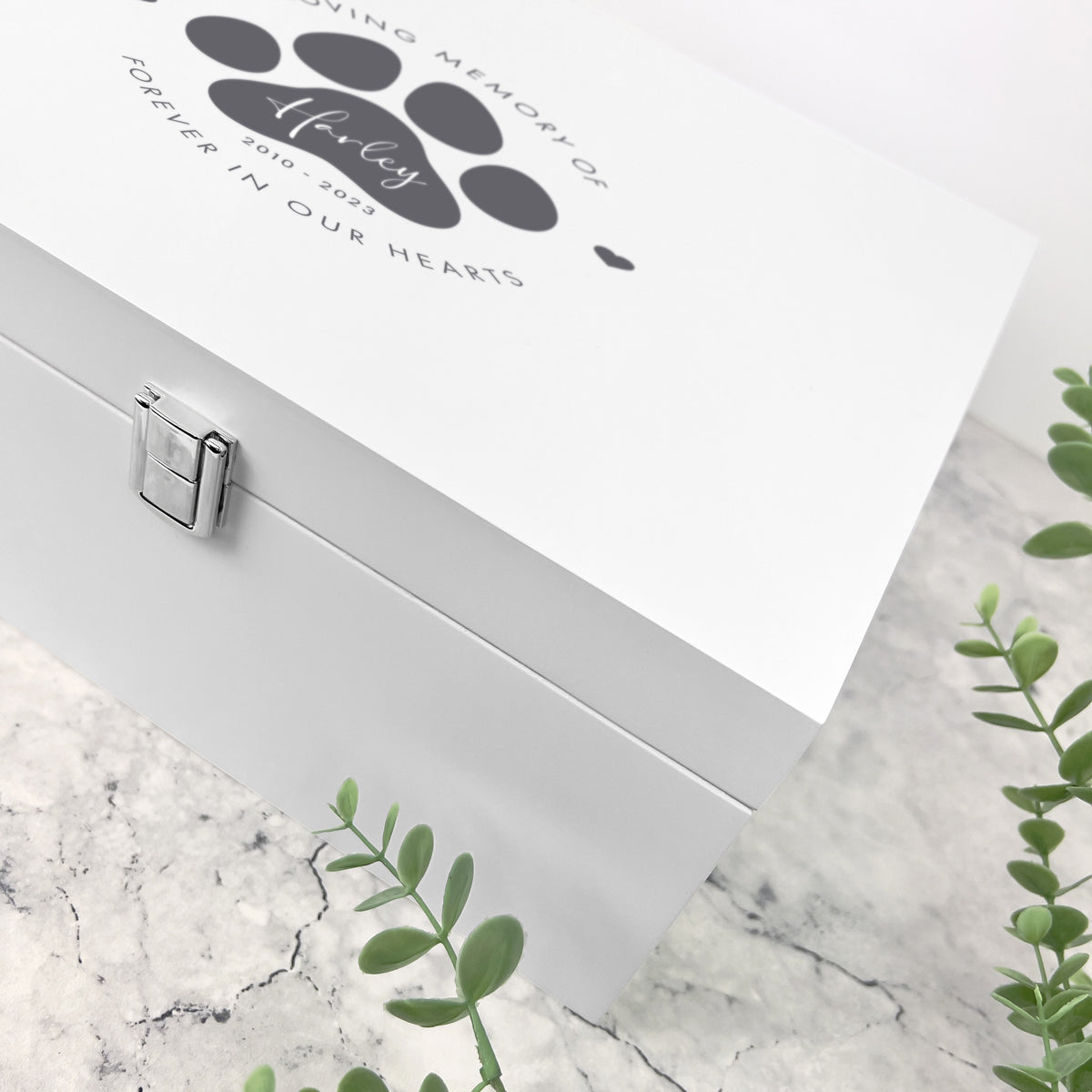 Personalised White Wooden Square Pet Name Memorial Memory Box - 2 Sizes