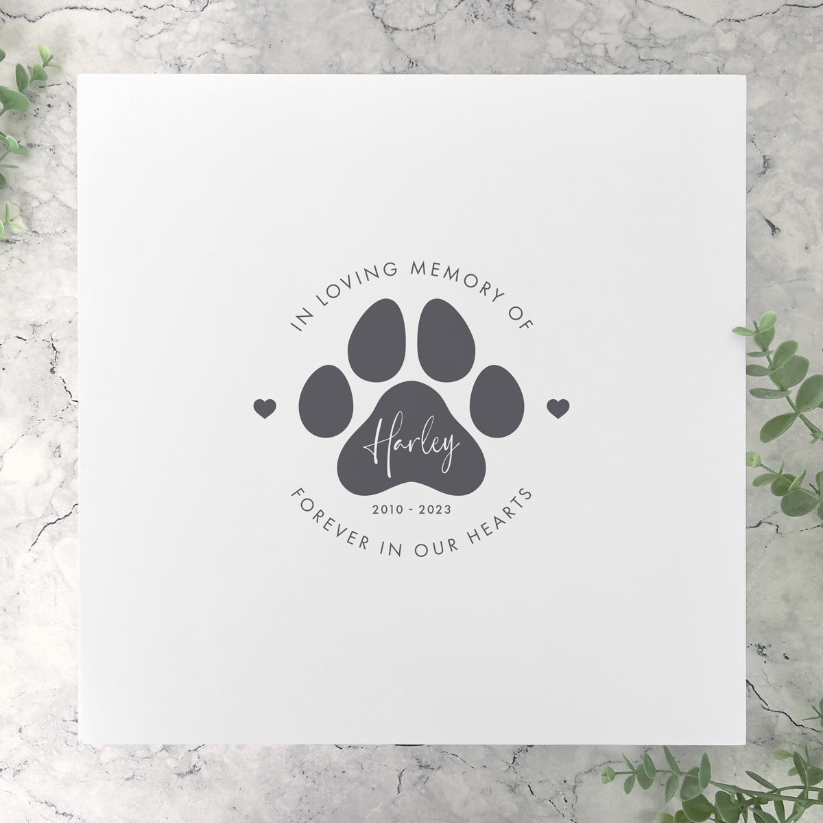 Personalised White Wooden Square Pet Name Memorial Memory Box - 2 Sizes