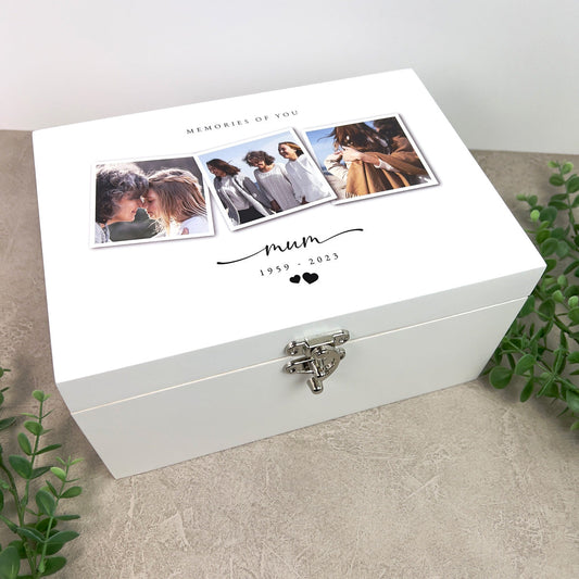 Personalised White Wooden Memorial Photo Keepsake Memory Box - 3 Sizes (22cm | 27cm | 30cm)