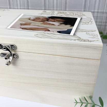 Personalised Luxury 34cm Floral Wooden Memorial Photo Keepsake Memory Box