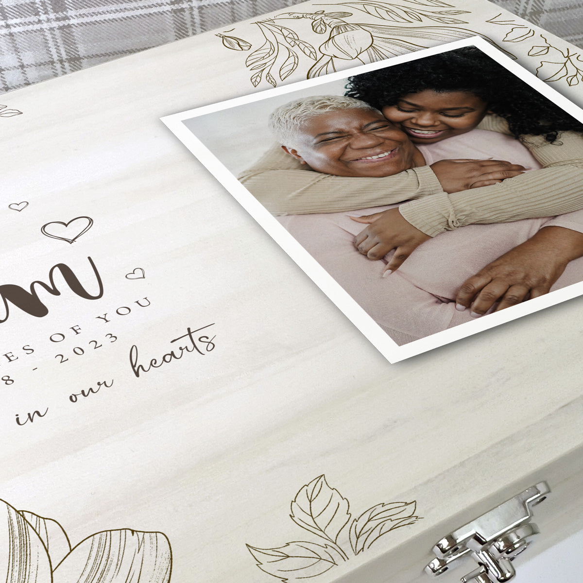 Personalised Luxury 34cm Floral Wooden Memorial Photo Keepsake Memory Box