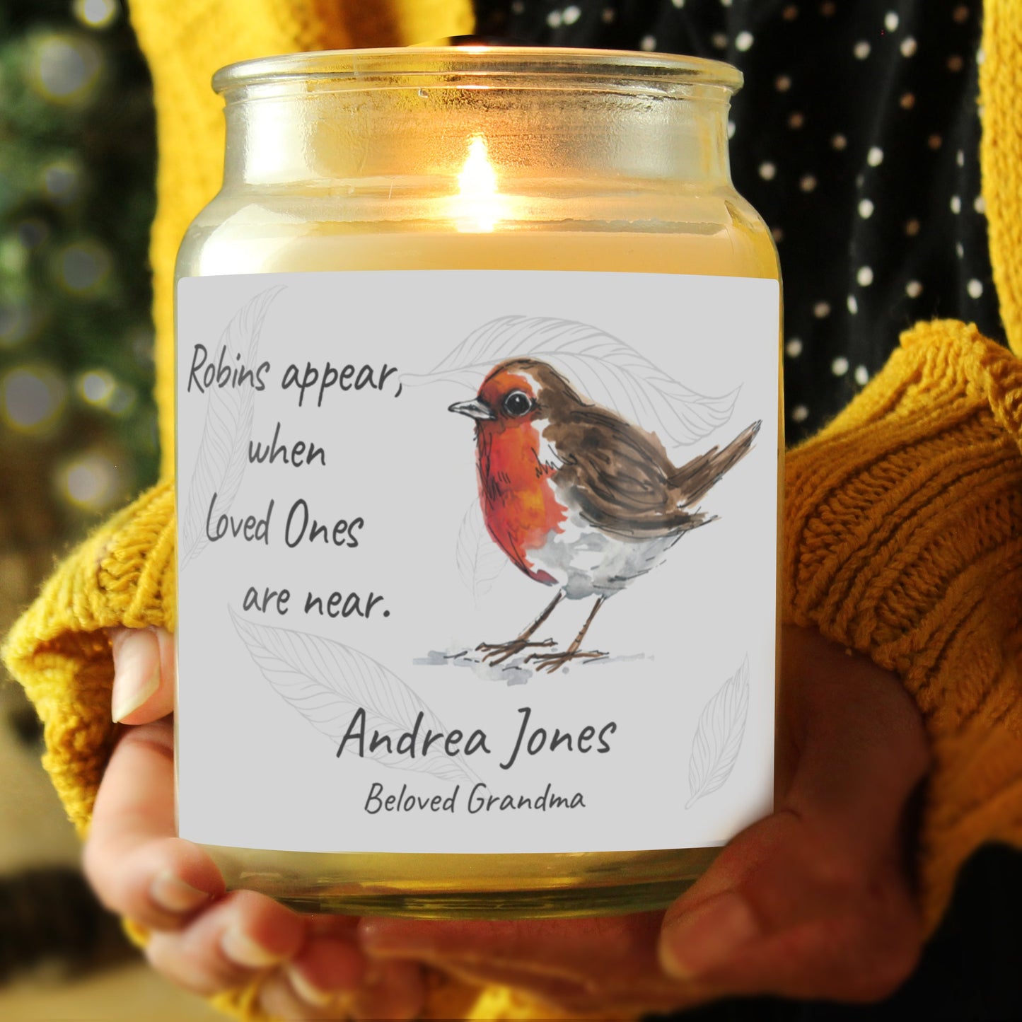 Personalised Robins Appear Large Scented Vanilla Candle