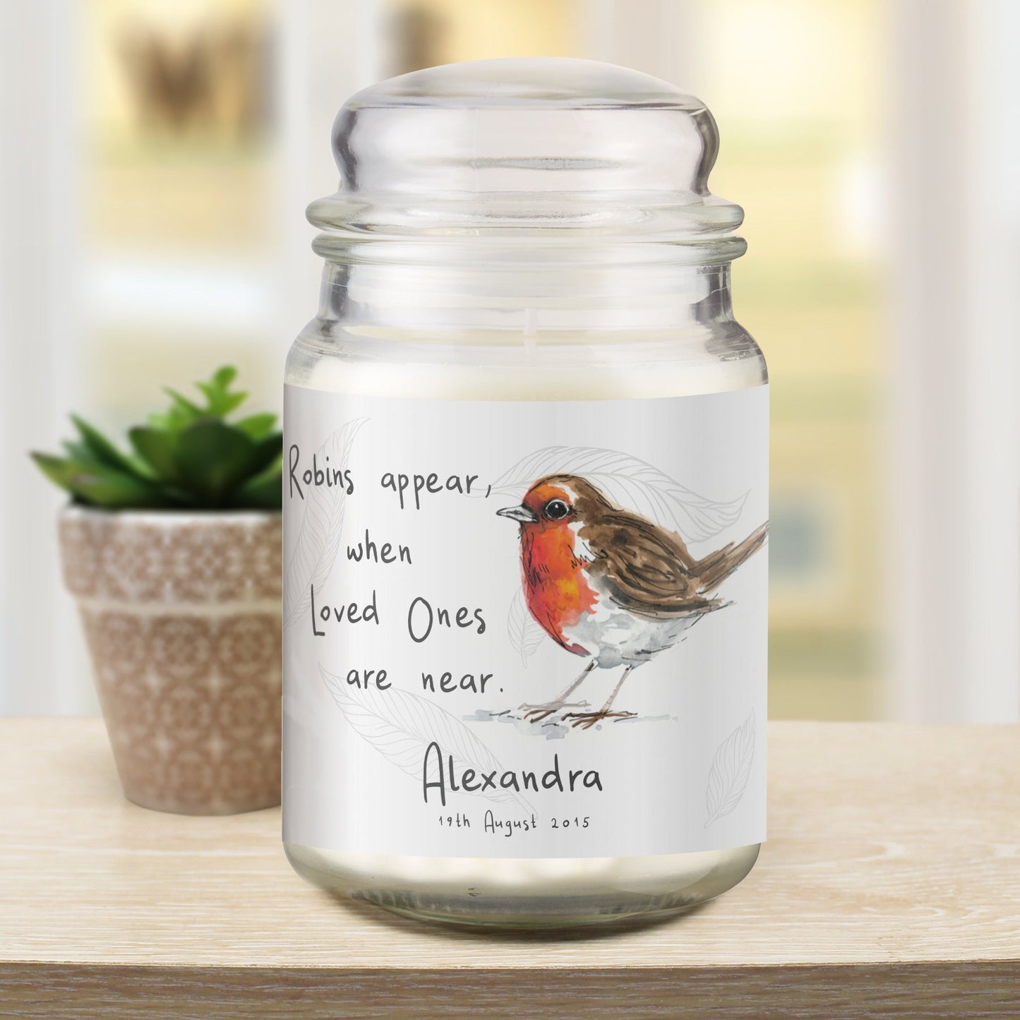 Personalised Robins Appear Large Scented Vanilla Candle