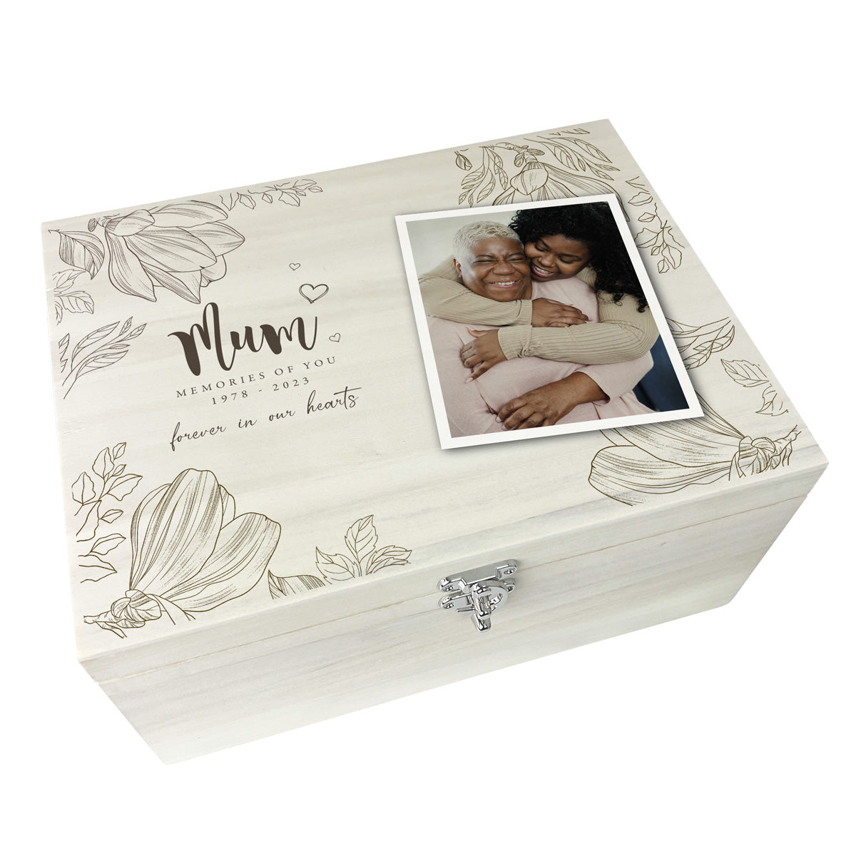 Personalised Luxury 34cm Floral Wooden Memorial Photo Keepsake Memory Box