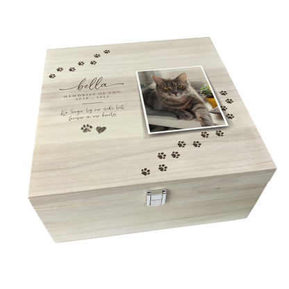 Personalised Paw Prints Square 28cm Luxury Wooden Pet Memorial Photo Memory Box