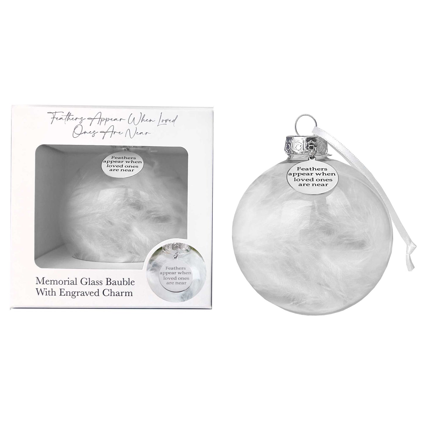 Angels, Wings & Feathers Memorial Glass Bauble With Engraved Charm