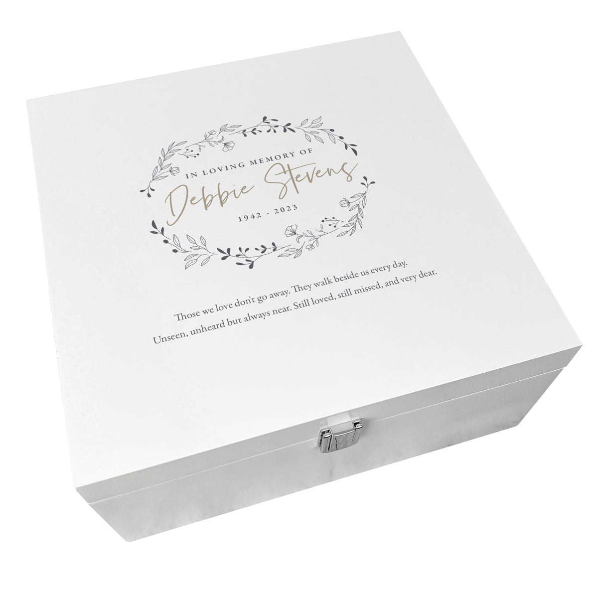 Personalised Luxury White Square Wooden Wreath Keepsake Memory Box - 2 Sizes