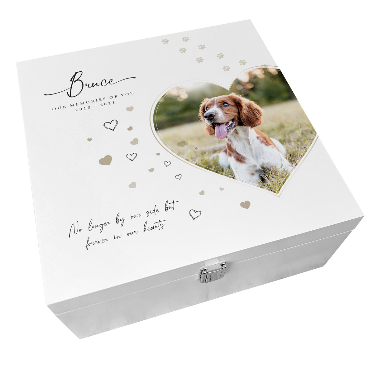 Personalised Square Luxury White Wooden Pet Memorial Photo Memory Box