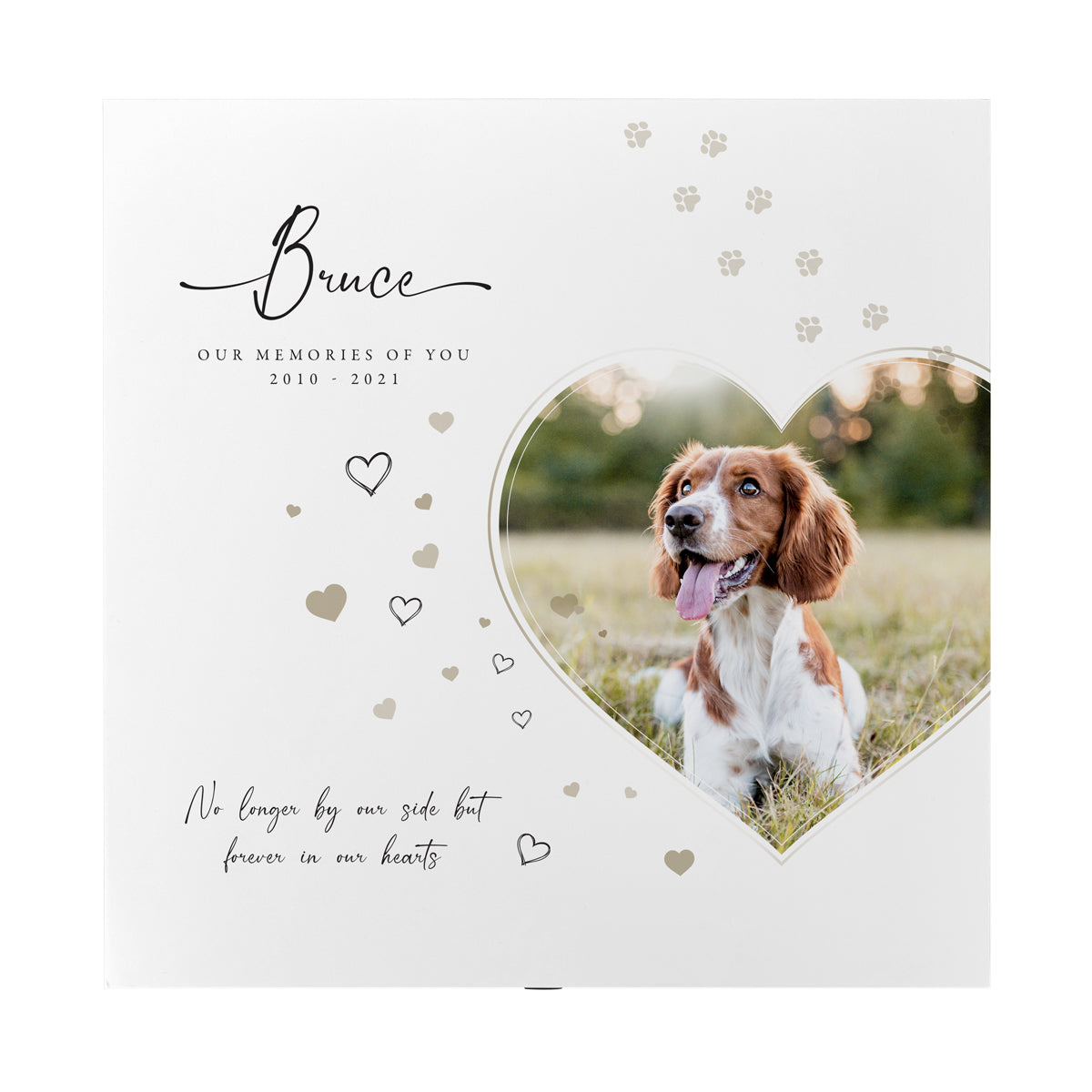 Personalised Square Luxury White Wooden Pet Memorial Photo Memory Box