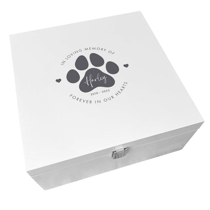 Personalised White Wooden Square Pet Name Memorial Memory Box - 2 Sizes