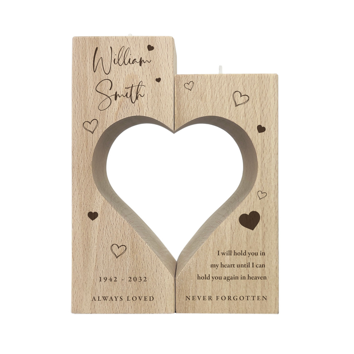 Personalised Solid Wooden Memorial Heart Tea Light Holders