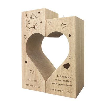 Personalised Solid Wooden Memorial Heart Tea Light Holders