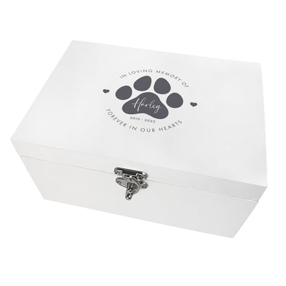 Personalised White Wooden Pet Name Memorial Memory Box - 3 Sizes