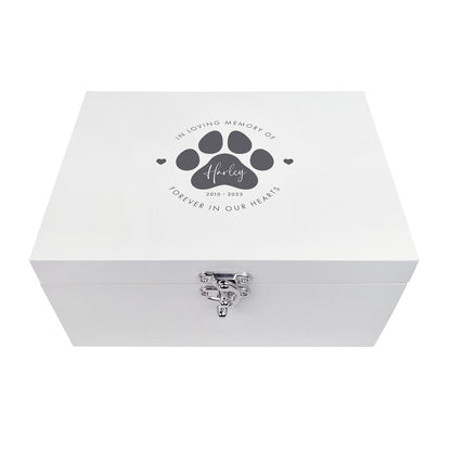 Personalised White Wooden Pet Name Memorial Memory Box - 3 Sizes