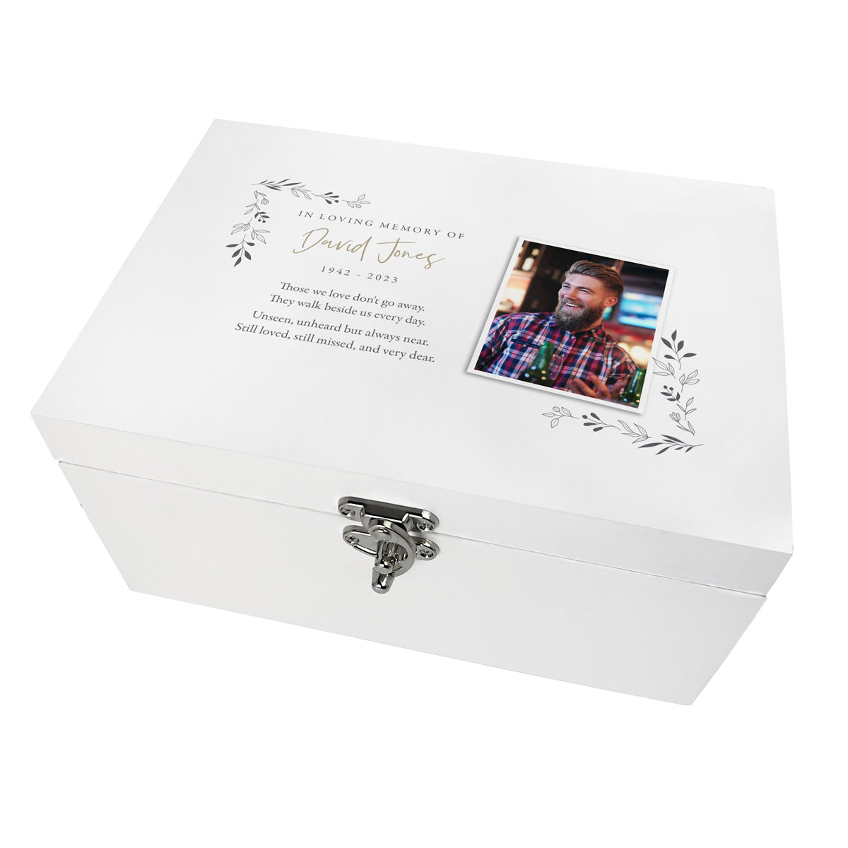 Personalised White Wooden One Photo Keepsake Memory Box - 3 Sizes (22cm | 27cm | 30cm)