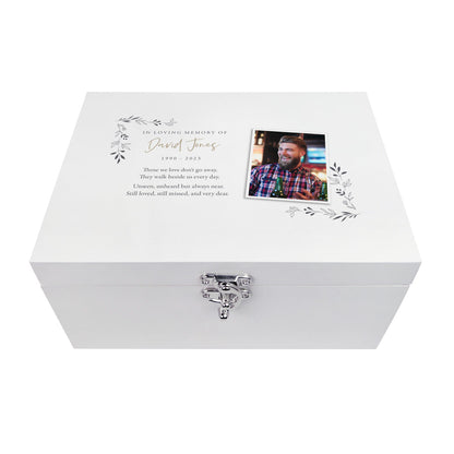 Personalised White Wooden One Photo Keepsake Memory Box - 3 Sizes (22cm | 27cm | 30cm)