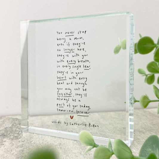 Freestanding Crystal Token with Baby Loss Poem for Mother's Day by Catherine Prutton