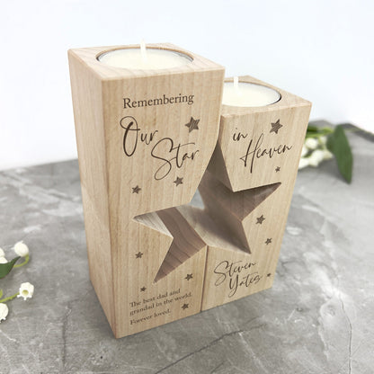 Personalised Solid Wooden Memorial Star Tea Light Holders