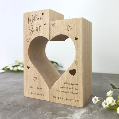 Personalised Solid Wooden Memorial Heart Tea Light Holders