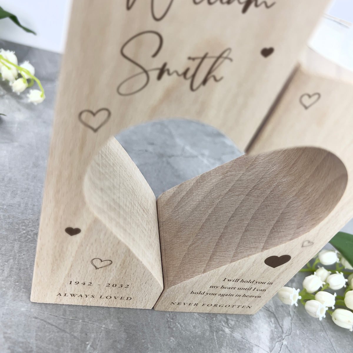 Personalised Solid Wooden Memorial Heart Tea Light Holders