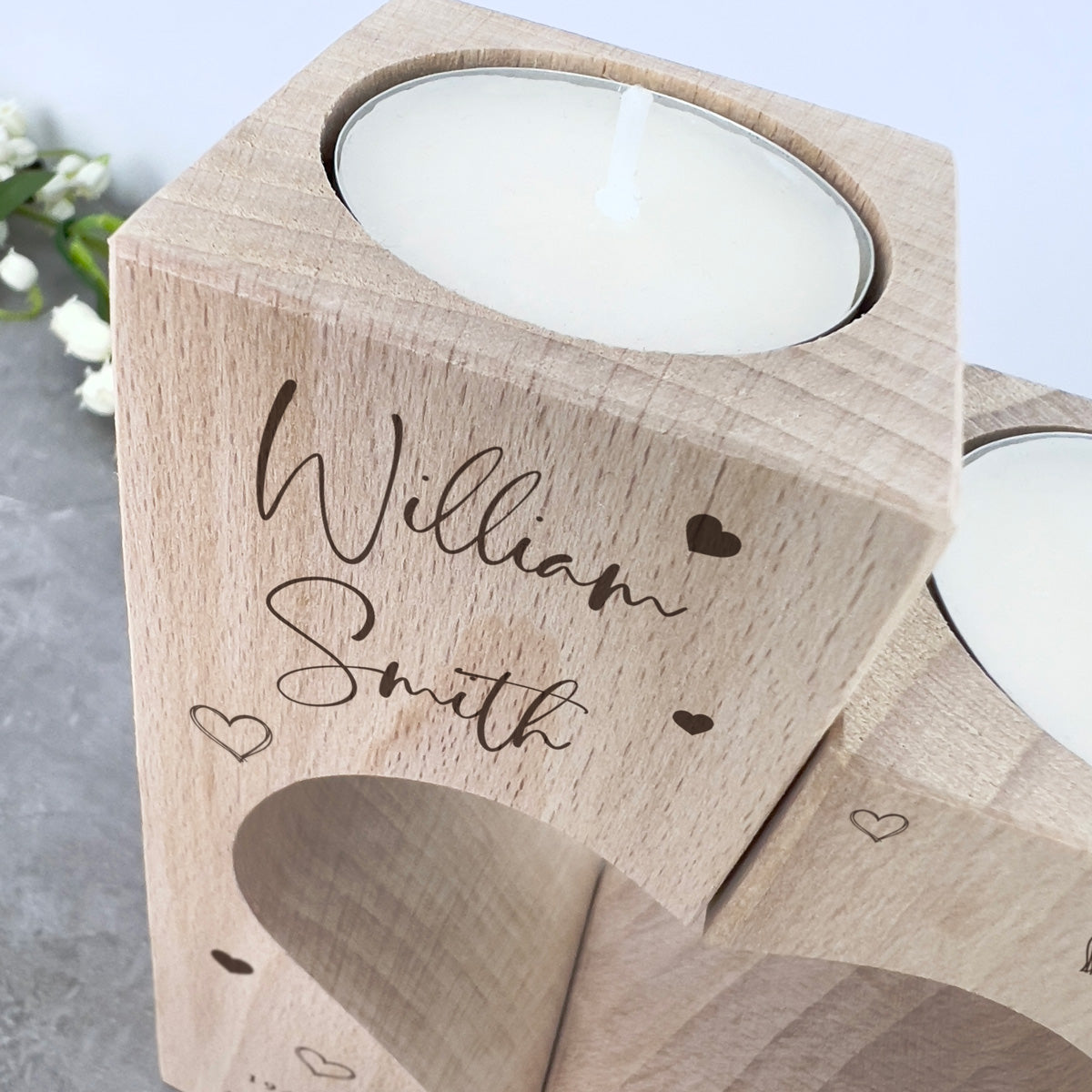 Personalised Solid Wooden Memorial Heart Tea Light Holders