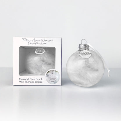 Angels, Wings & Feathers Memorial Glass Bauble With Engraved Charm